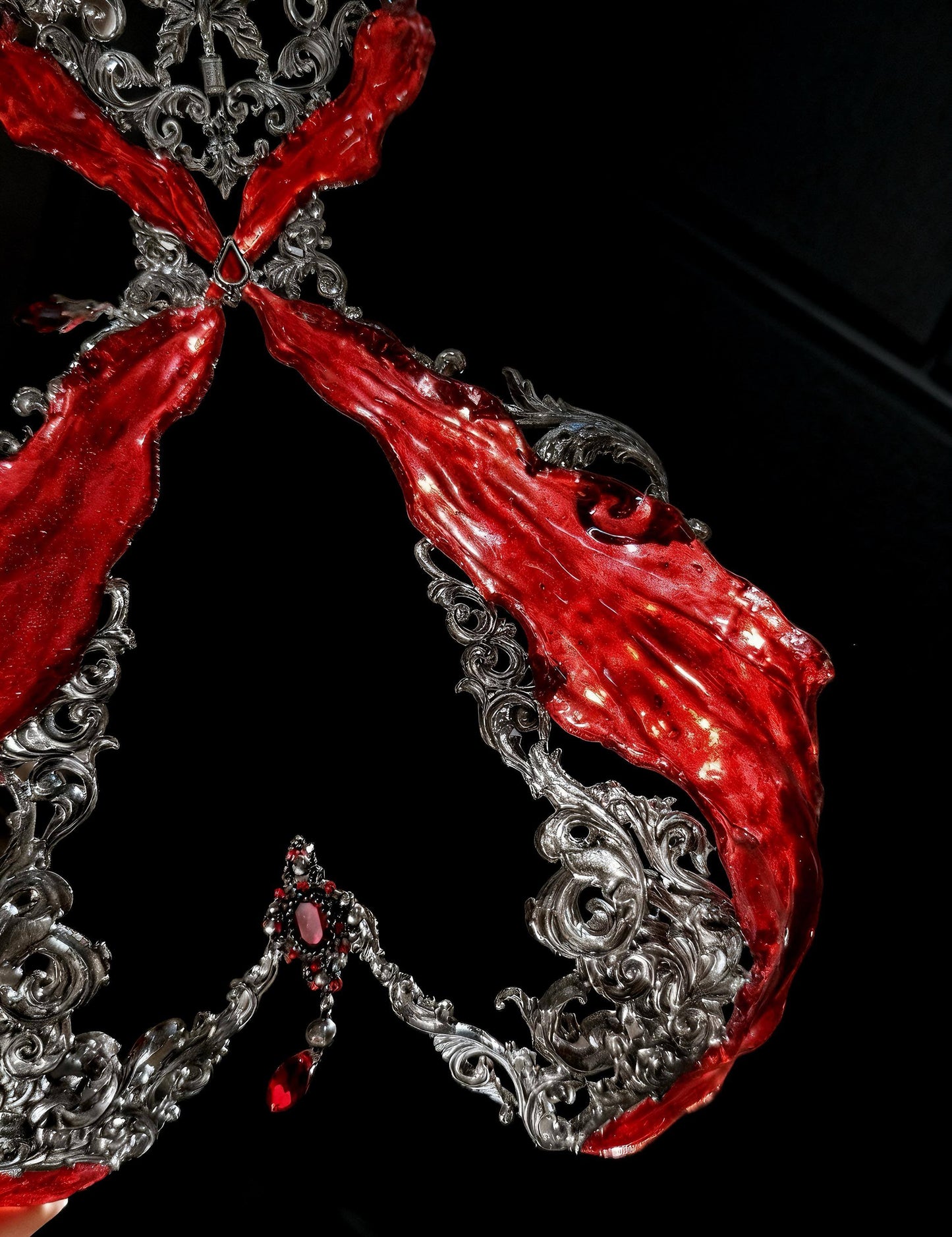 Gothic rave corset top close up sculpted detail