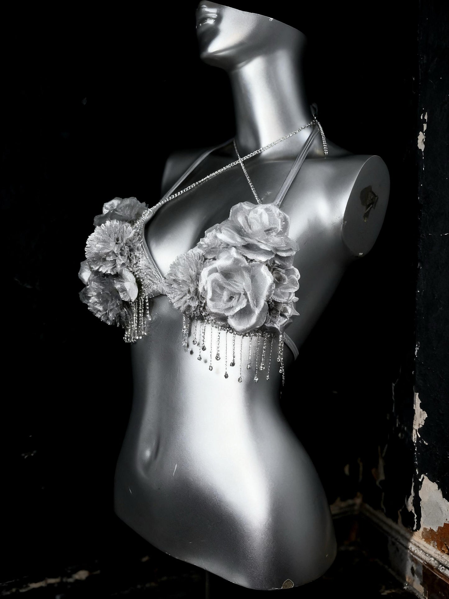 Chrome Angel Silver Rave Bikini Set with Wings, Futuristic Cyber Angel Festival Rave Outfit, 3 Piece Set, Fairy Cosplay Costume,  Ravewear.