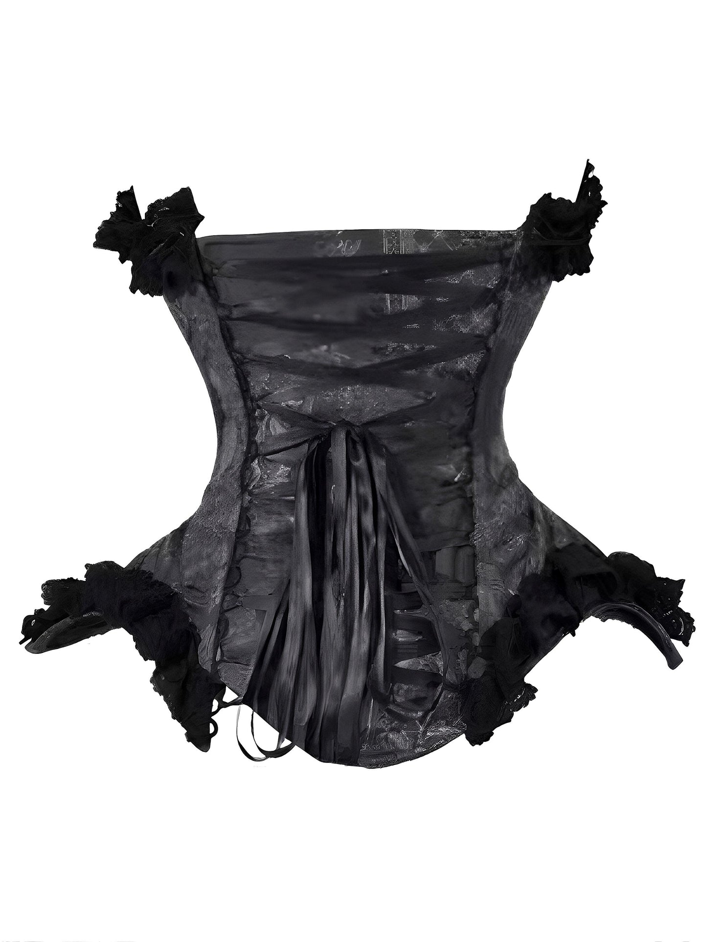 Gothic Black Heart Corset Top – Sheer Mesh Bustier with Jacquard Fabric & Cotton Lace Trim Dark Romantic Lace Up Corset, Gift for Cosplayer