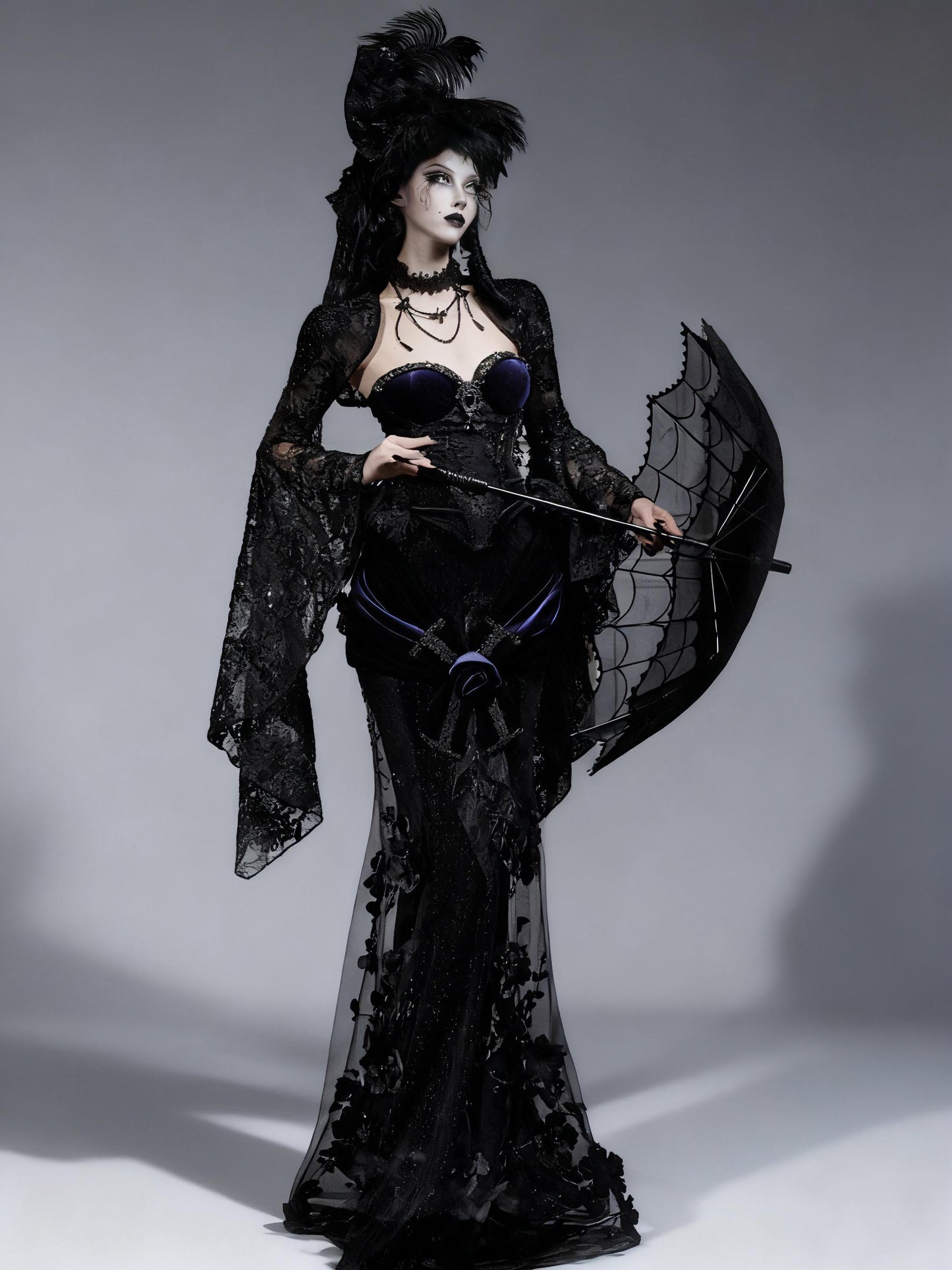purple gothic corset dress front view corset shape lace detail