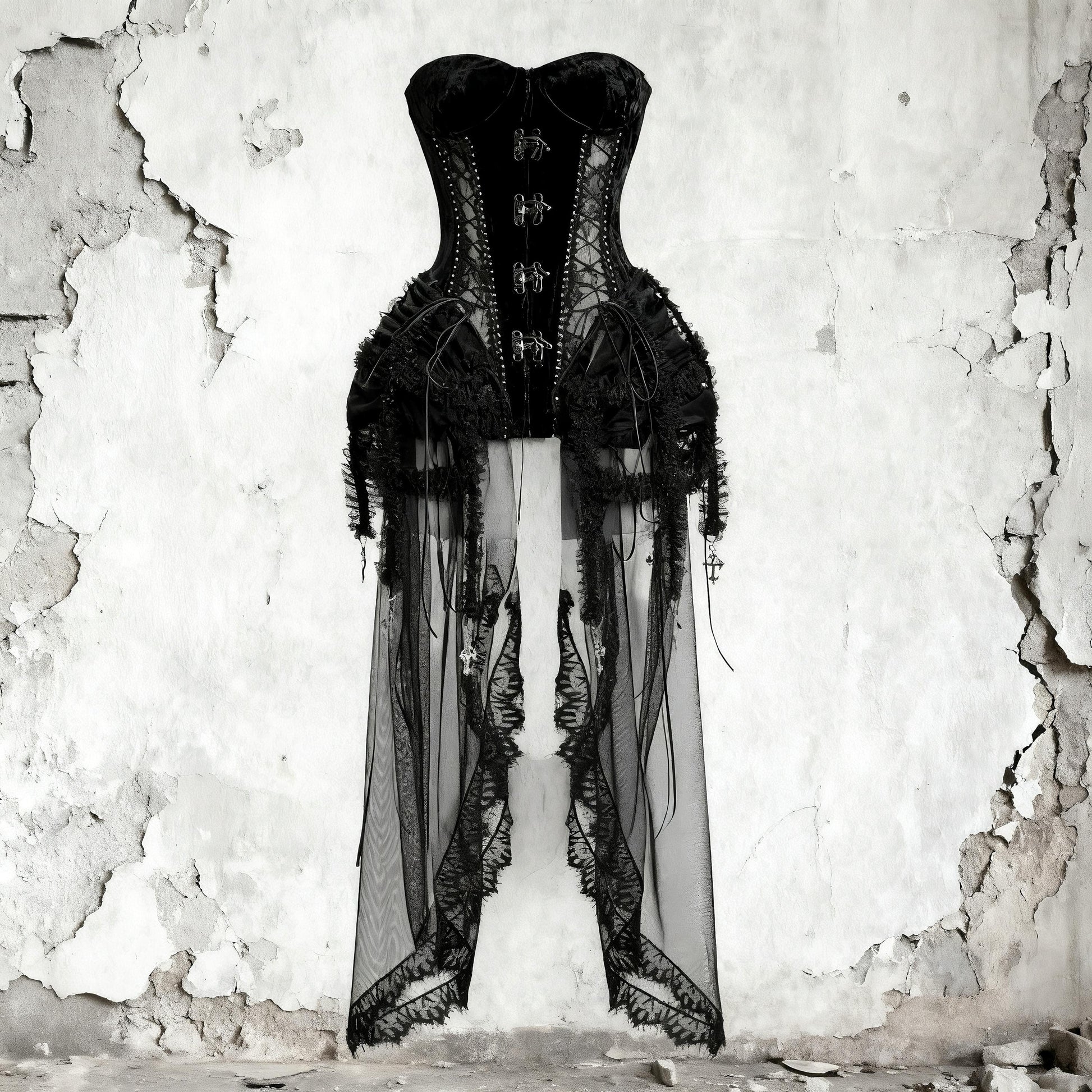 gothic corset set black lace cage skirt