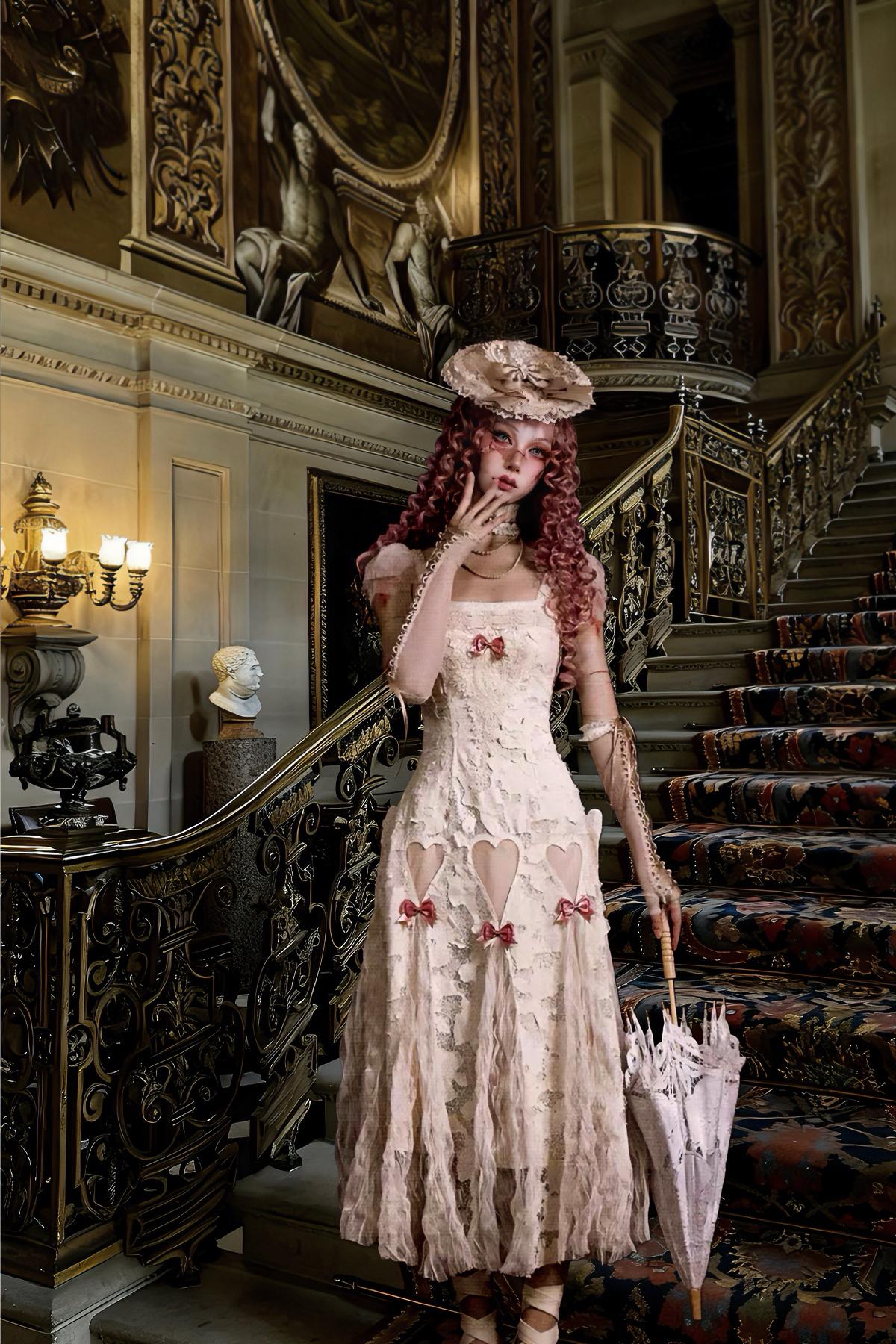 Balletcore lace dress romantic rococo pink lace gown