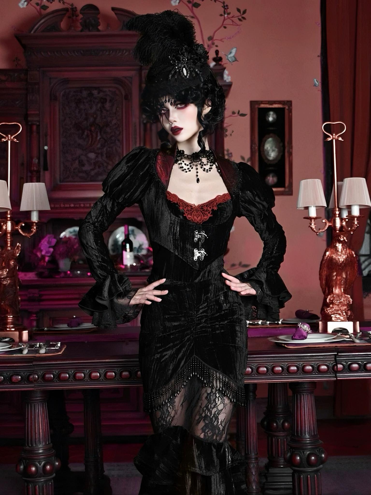 gothic velvet outfit red black styling gothic party look