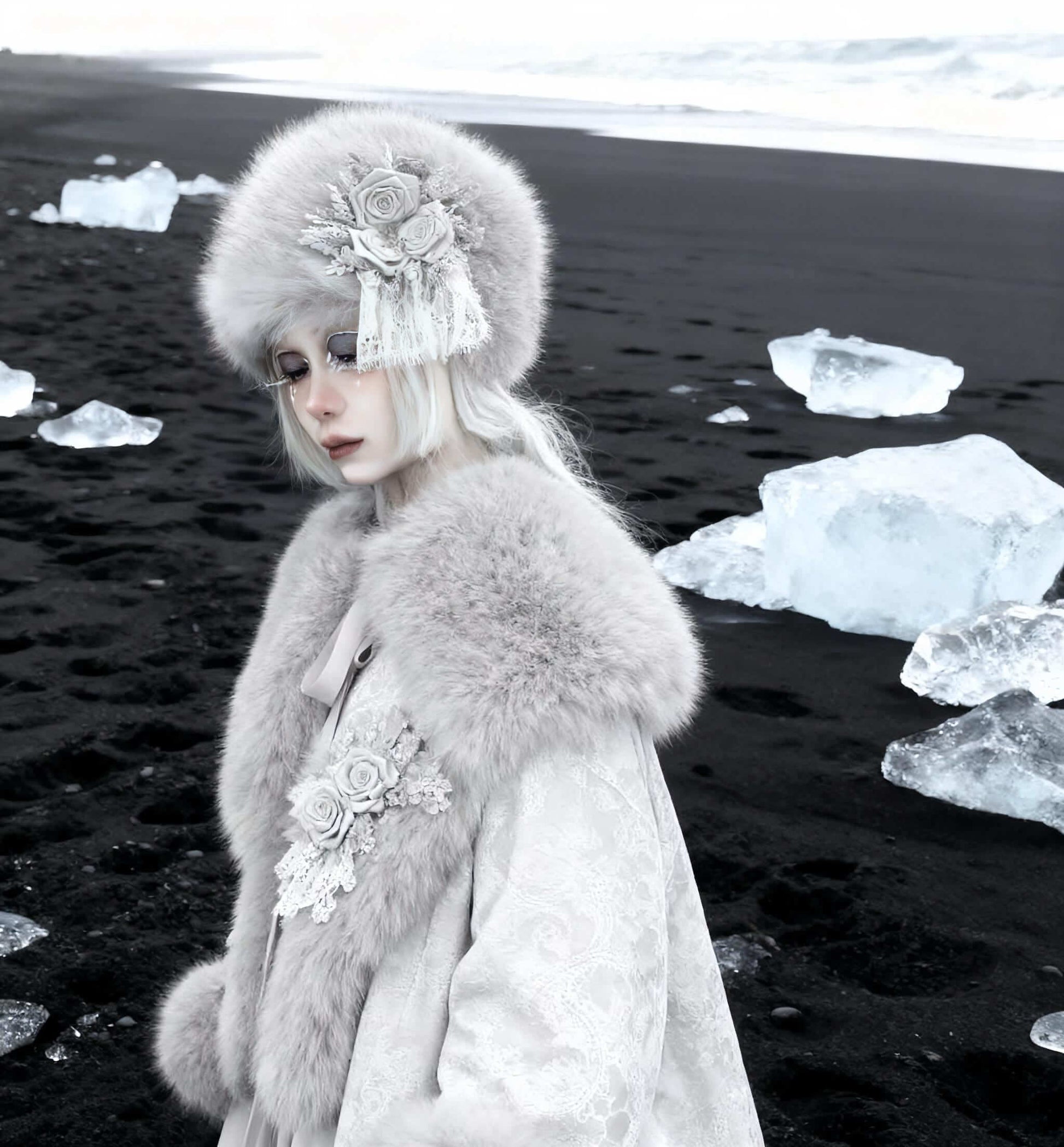 Gothic faux fur winter hat Lolita gothic winter fashion