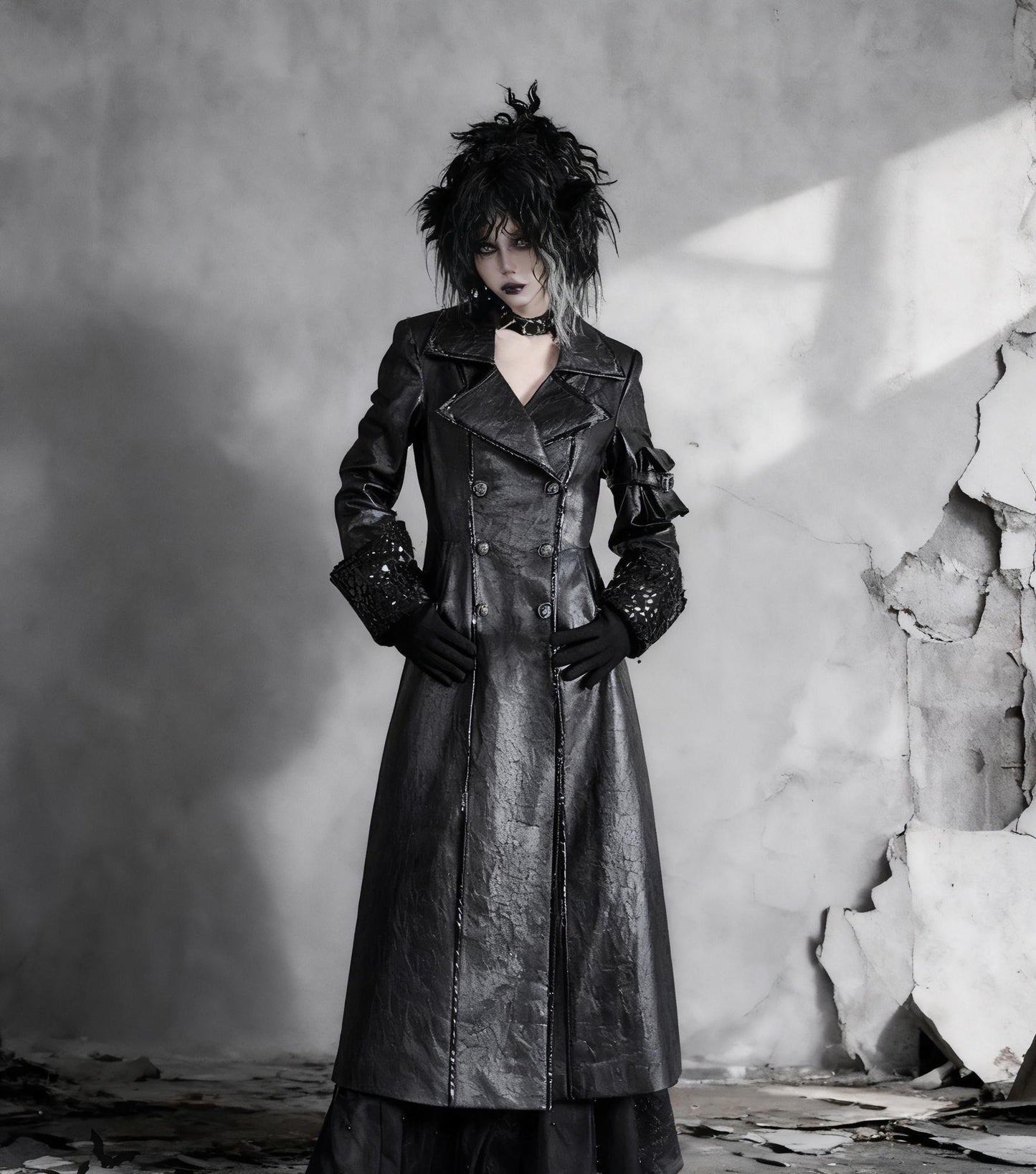 Gothic trench coat front view double breasted coat