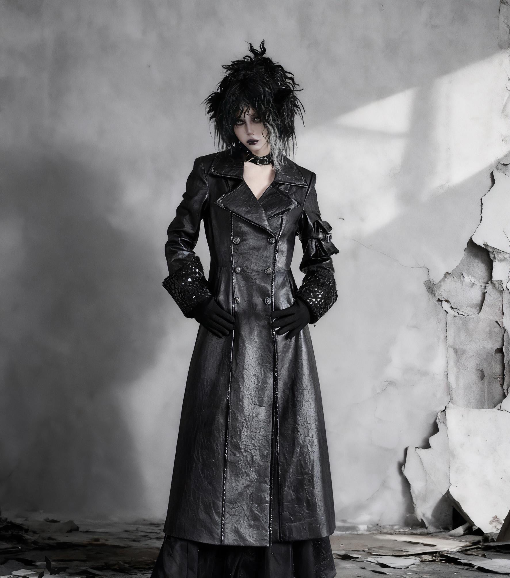Gothic trench coat front view double breasted coat