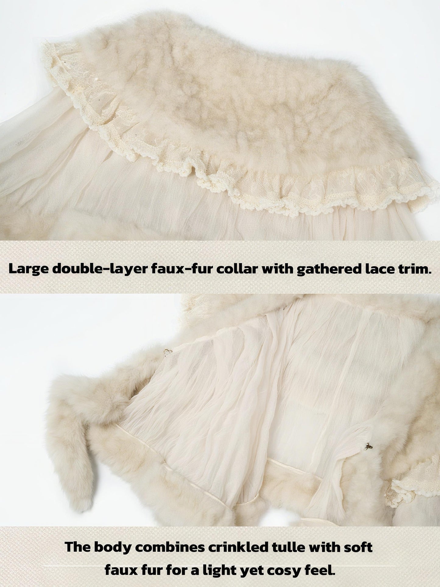 victorian vintage faux fur cape beige romantic styling