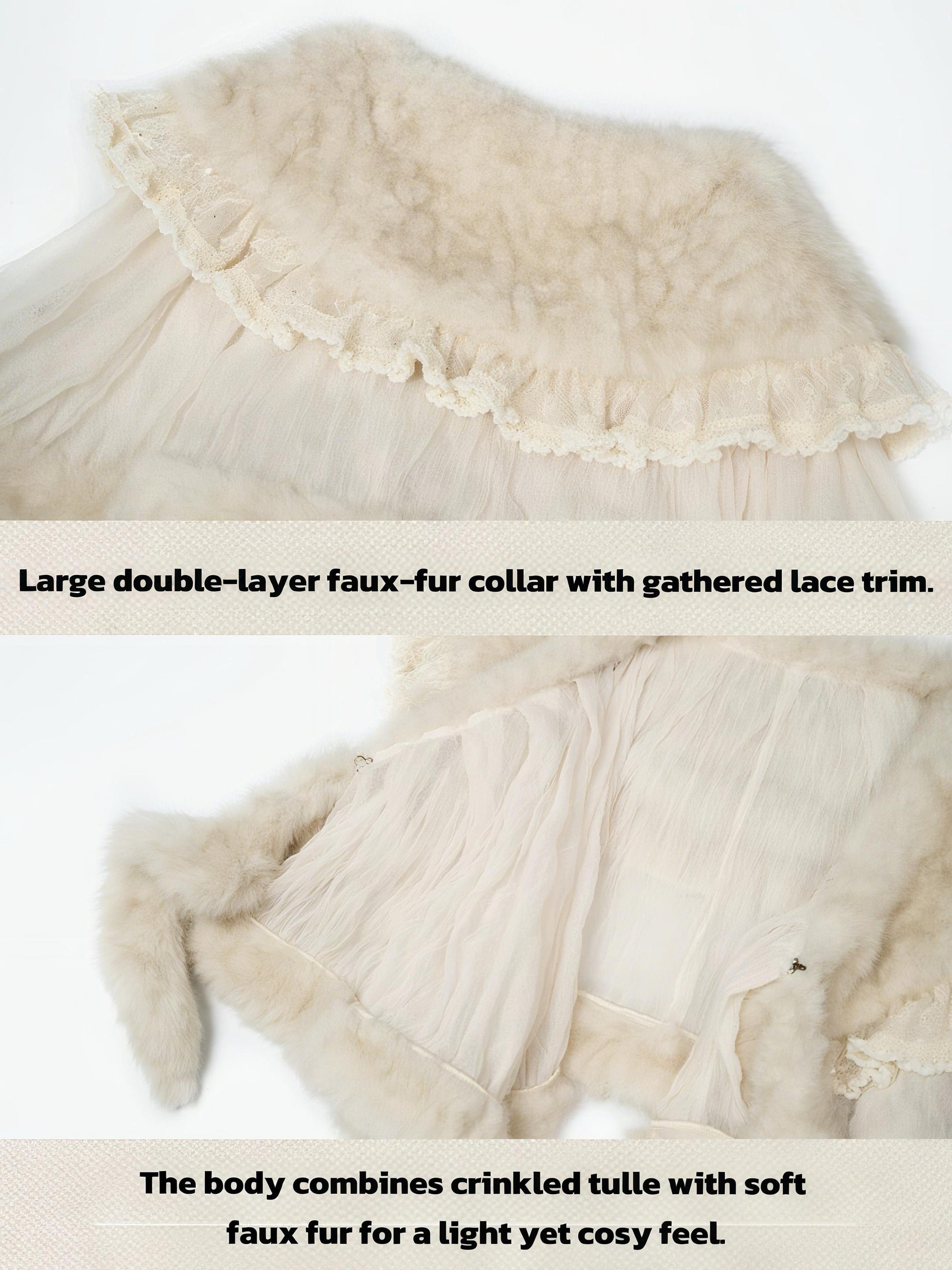 victorian vintage faux fur cape beige romantic styling