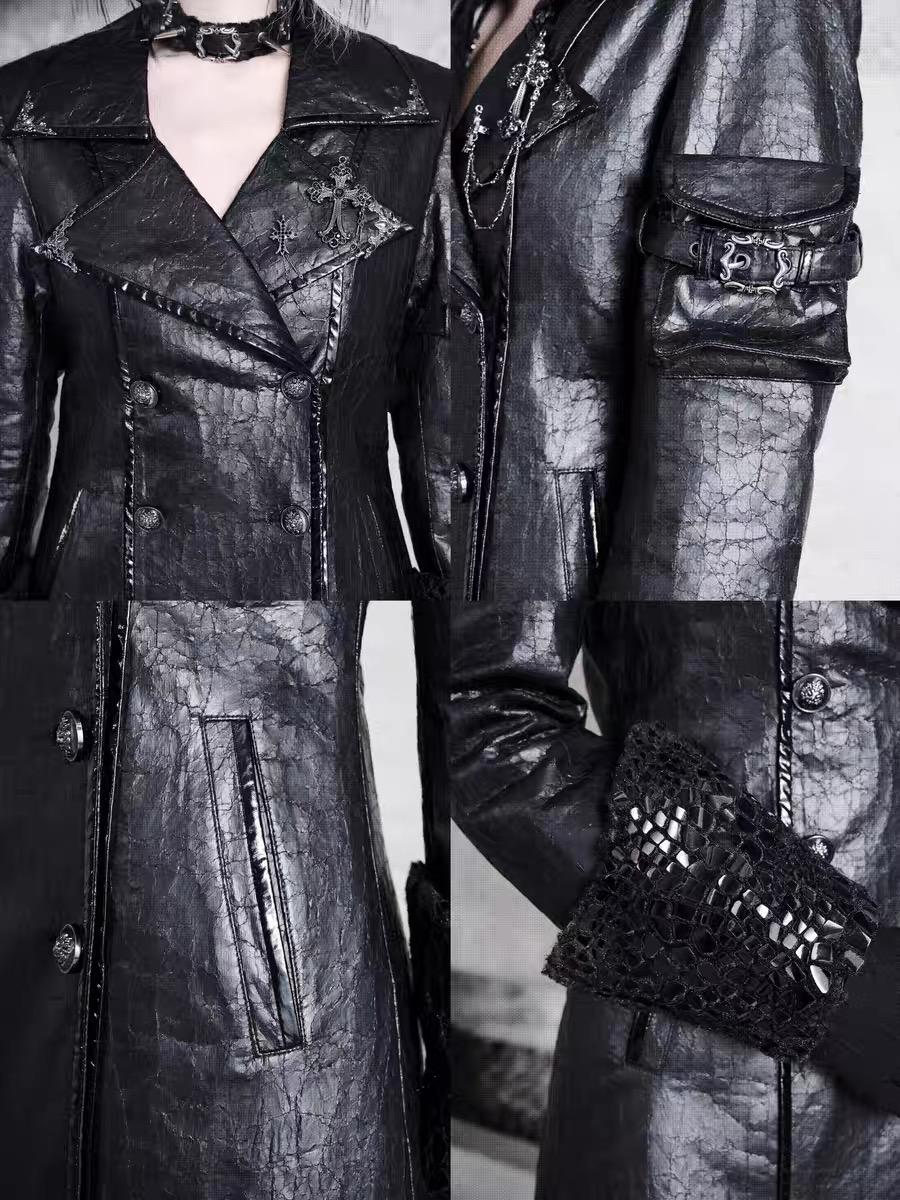 Gothic trench coat faux fur cuff detail
