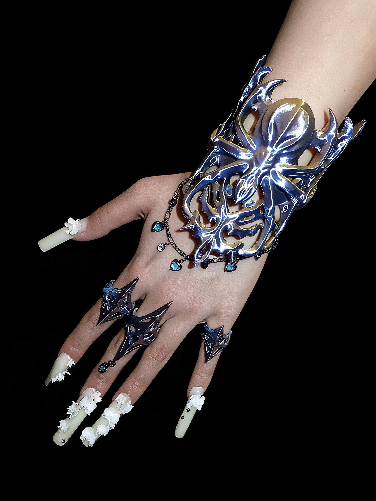 spider hand jewelry gothic hand cuff worn on model