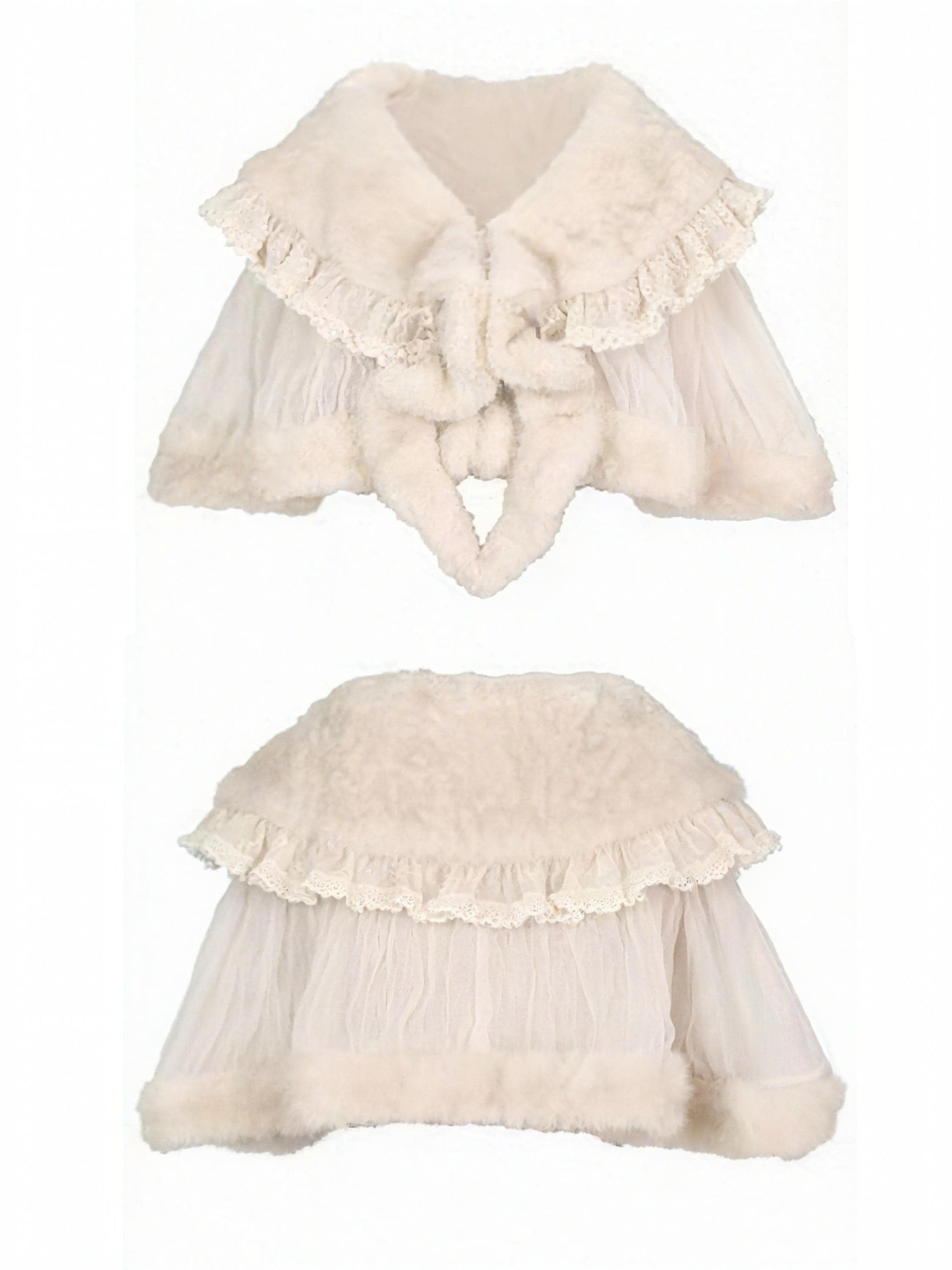 vintage faux fur cape beige lace trim romantic cover up