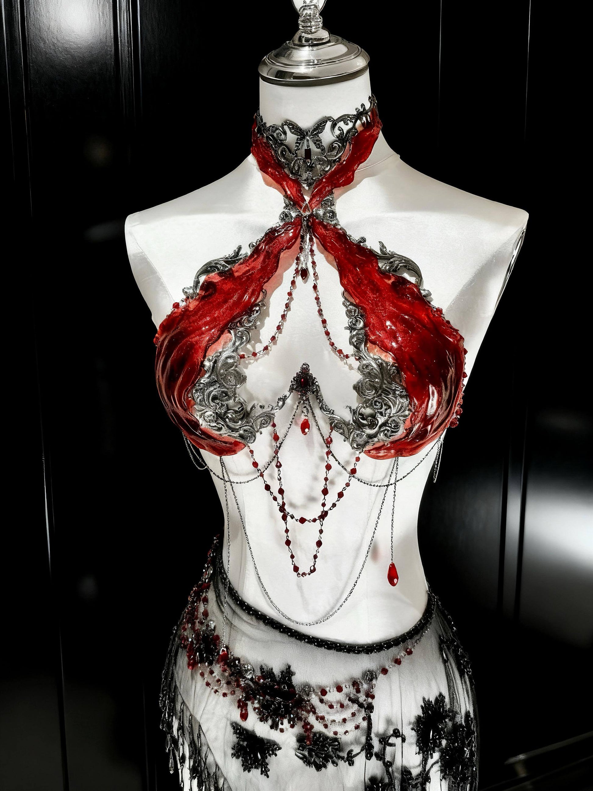 Gothic rave corset top red gothic armor design