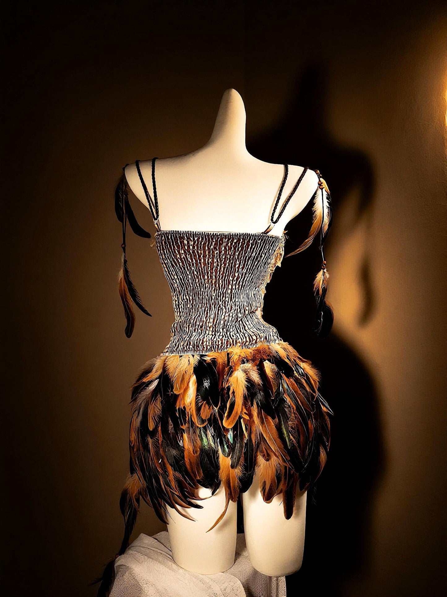 Wild Huntress Feather Costume, Denim & Feathers Ritual Costume, Earth Spirit Feather Corset and Skirts, Warrior Feather, Burningman Outfit