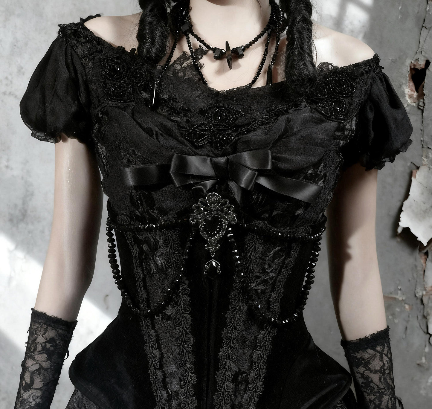 gothic corset dress lace top close up victorian blouse detail
