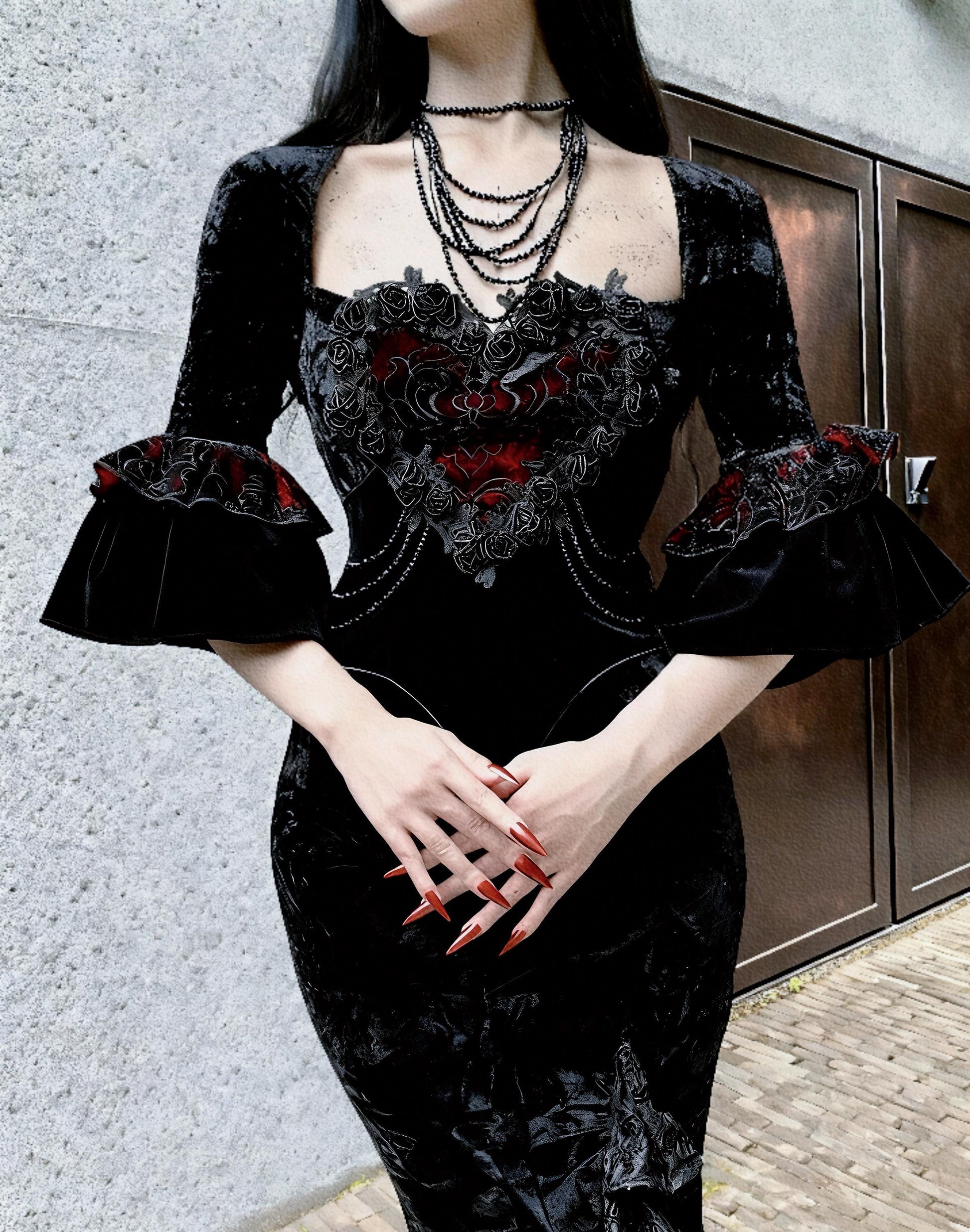 red gothic velvet dress baroque gothic gown