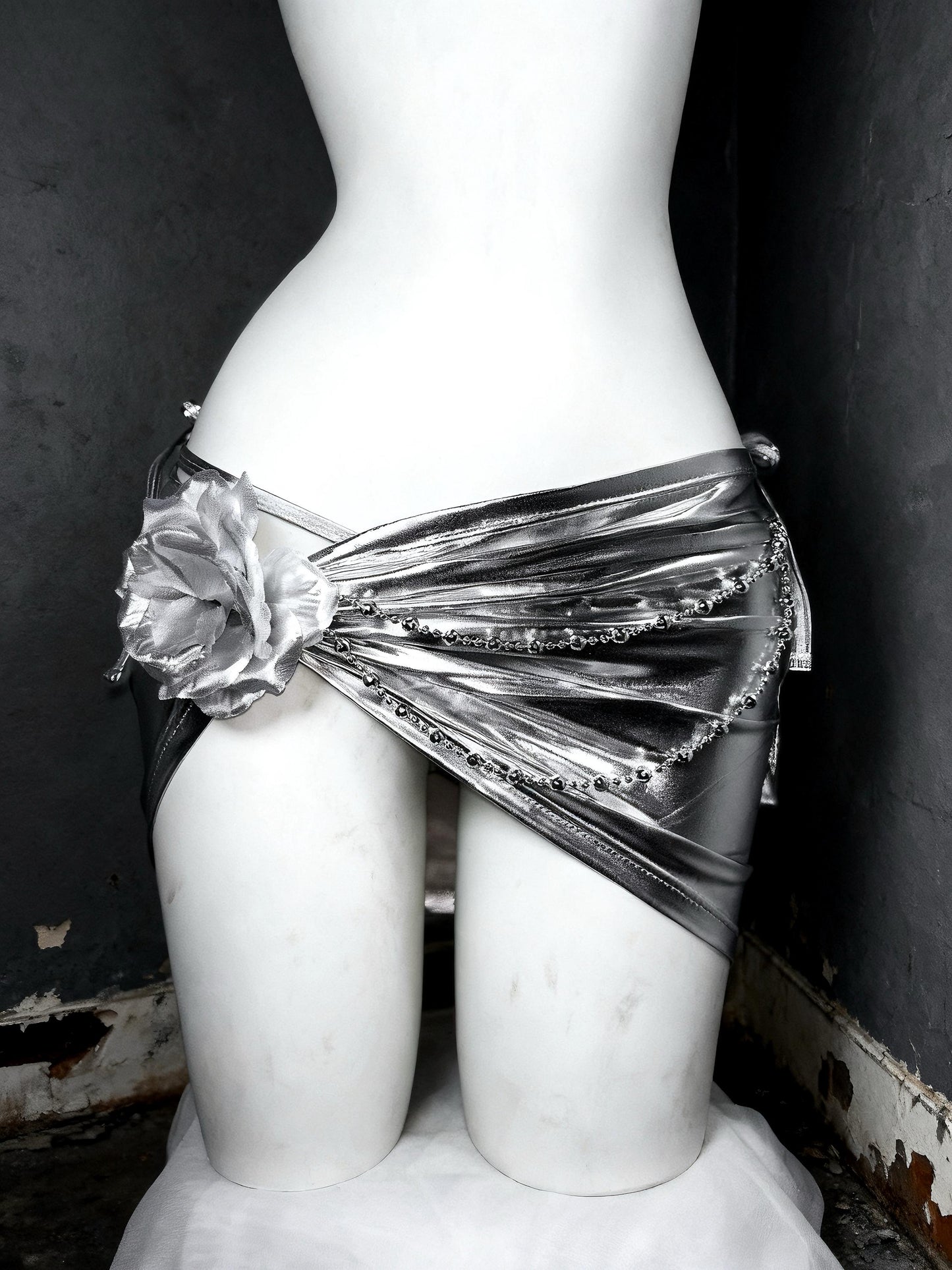 Chrome Angel Silver Rave Bikini Set with Wings, Futuristic Cyber Angel Festival Rave Outfit, 3 Piece Set, Fairy Cosplay Costume,  Ravewear.