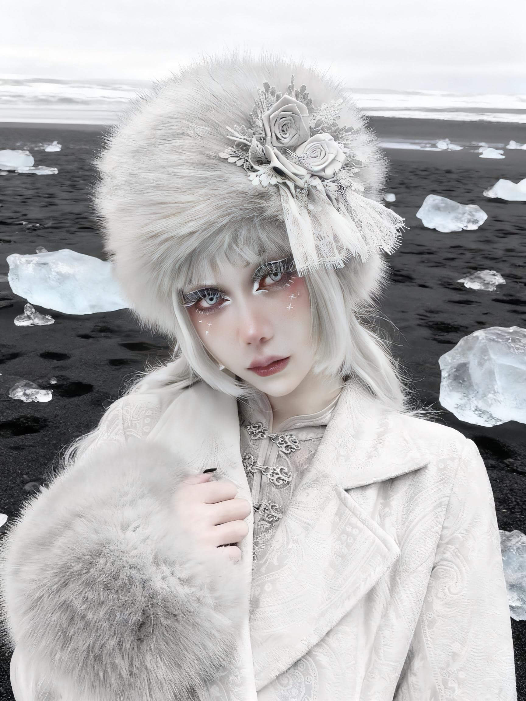 Gothic faux fur winter hat grey Victorian winter headpiece