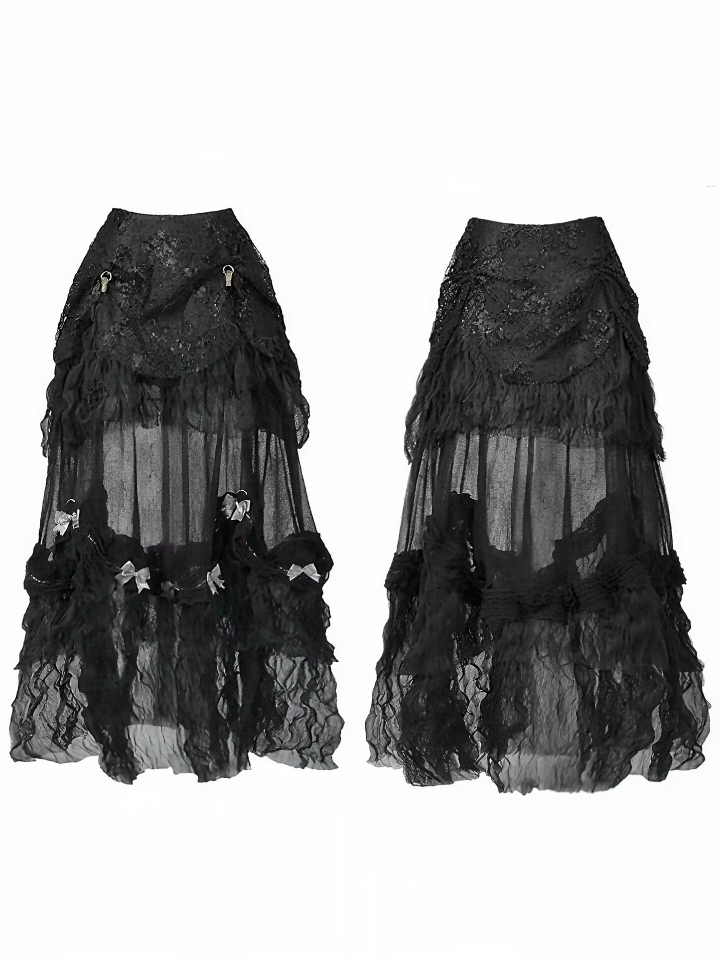 gothic corset dress layered skirt front view lace ruffle detail
