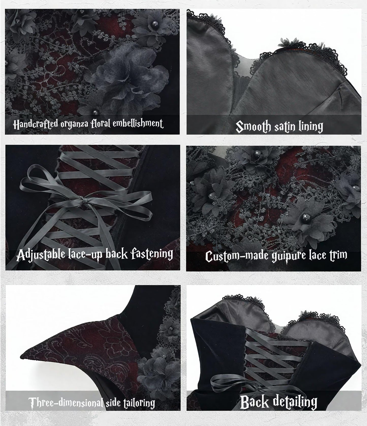 gothic velvet corset dress fabric detail velvet lace texture collage