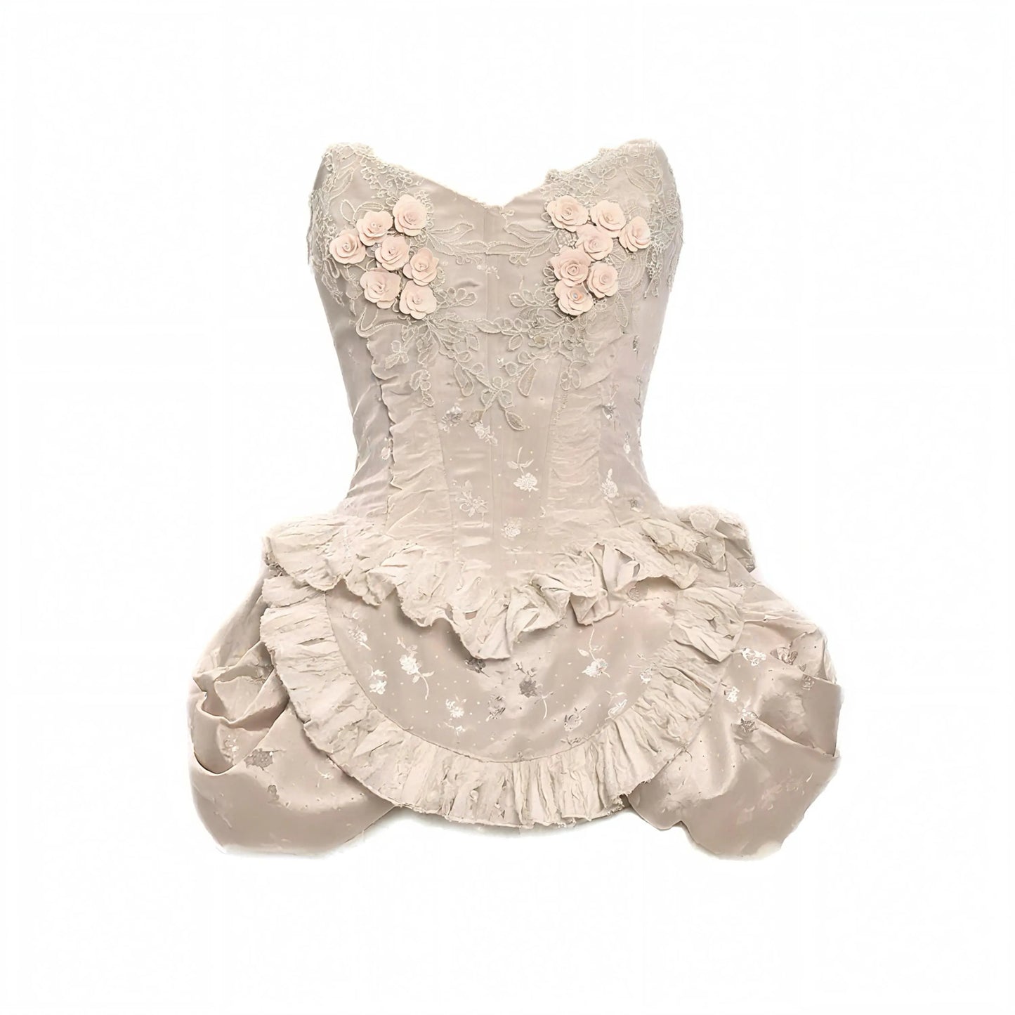 Rococo Blush Garden Corset | 3D Rose Lace Bodice, Fairycore Apron Peplum, Bridal fantasy themes, Xmas & New Year Outfit, Baroque Party Dress