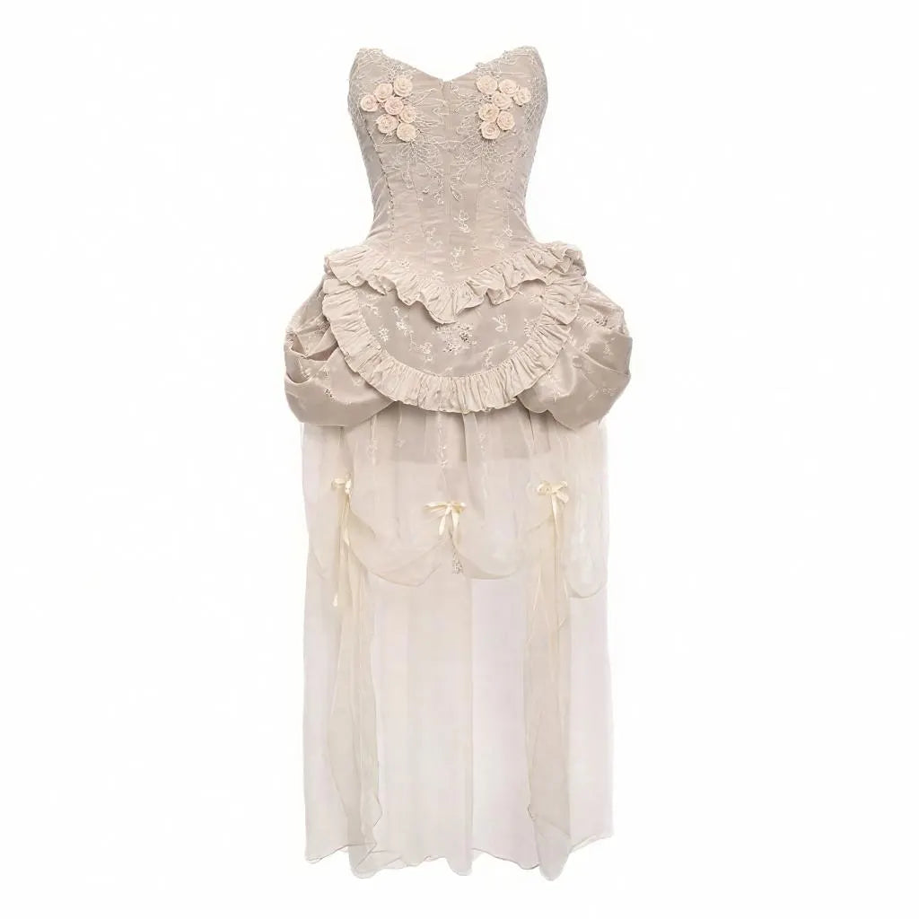 Rococo Blush Garden Corset | 3D Rose Lace Bodice, Fairycore Apron Peplum, Bridal fantasy themes, Xmas & New Year Outfit, Baroque Party Dress